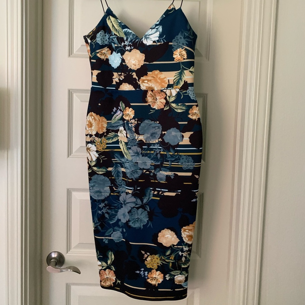 ASOS Navy Floral Midi Cocktail Dress